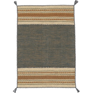 Teppich CARPETFINE "Kelim Azizi" Teppiche Gr. B/L: 160 cm x 230 cm, 5 mm, 1 St., grün Fransenteppich Baumwollteppiche Baumwolle, Wendeteppich mit Fransen, Wohnzimmer