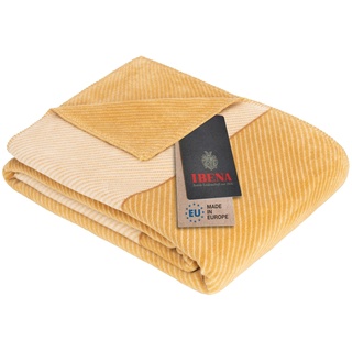 Ibena Austin Kuscheldecke 150x200 cm - gelbe Decke, Pflegeleichte und kuschelweiche Baumwollmischung