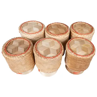 CCcollections Bambus-Sticky-Rice-Korb-Set – Handgefertigter, hitzebeständiger Korb mit Deckel für weichen Reis – Dämpfer-Set mit 4 Körben – Verschiedene Optionen für Zuhause & Restaurants