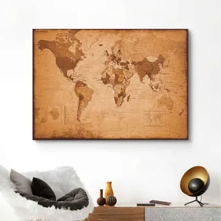 Wandbild REINDERS "Wandbild Weltkarte Vintage - Landkarte Kontinente" Bilder Gr. B/H: 140 cm x 100 cm, Weltkarte, 1 St., braun Kunstdrucke