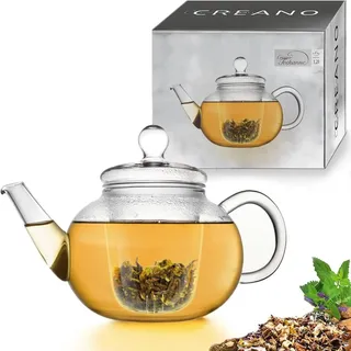 Creano Teekanne aus Glas 1,2l - Glasteekanne mit Glas-Sieb und Deckel - Ideal zur Zubereitung von losen Tees - tropffrei - Transparent