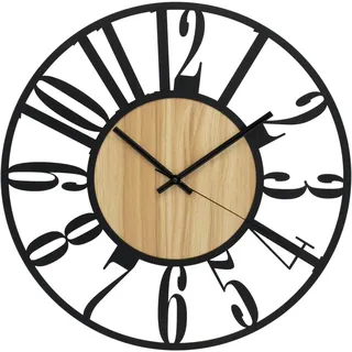 K&L Wall Art 50cm große Holz Wanduhr XL Industrielle Metalluhr Vintage Metall-Holzuhr lautlos ohne Tick-Geräusche