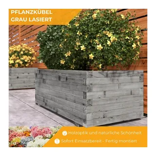 Mega-Holz Pflanzkübel Blumenkasten Kiefer Grau lasiert Pflanzgefäß Kräuterbeet Balkon, wetterfest, fertig montiert, massiv, 40 cm breit beige|grau 40 cm x 30 cm x 40 cm