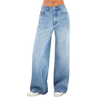FIDDY Baukastenhose Baggy Low Jeans Breites Bein Denim Hosen Aesthetic Vintage Jeanshosen