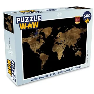 MuchoWow Puzzle Weltkarte - Gold - Luxus - Erde - Schwarz, 500 Puzzleteile, Foto-Puzzle, Bilderrätsel, Puzzlespiele, Spielzeug schwarz 34 cm x 48 cm x 2 cm