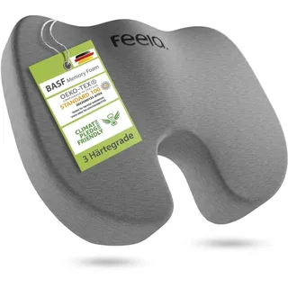 feela Sitzkissen Orthopädisches Auto-Sitzkissen – entlastet Rücken & Steißbein, Mehr Komfort auf langen Fahrten – fördert Haltung & entspanntes Sitzen grau
