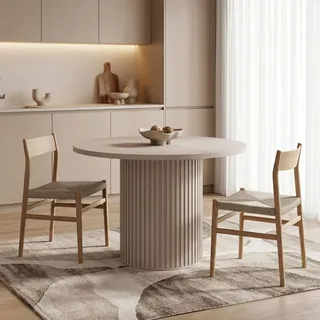 WFL GROUP Runder Esstisch 100 x 76 x 190 cm Sandbeige