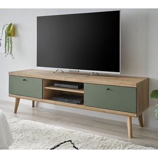 Furn.Design Lowboard Juna (TV Unterschrank in Eiche mit Salbeigrün, 160 x 50 cm), skandinavisches Design grün