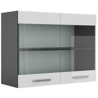 Vicco Glashängeschrank Hängeschrank Küche 80 cm R-Line Anthrazit Weiß Hochglanz grau|weiß