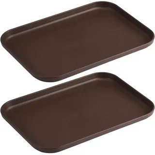 2 Rechteckige Serviertabletts – Robustes Plastik – Erhöhter, Rutschfester Rand – Für Küche, Café, Büro – Braun, 23,5 X 17 Cm