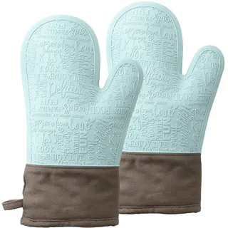 Domonic Home Ofenhandschuhe, Silikon-Ofenhandschuhe, hitzebeständig, 600 °C, Silikon-Ofenhandschuhe, weiches Futter, guter Griff, lustiges Küchen-Ofenhandschuh-Set, Aqua