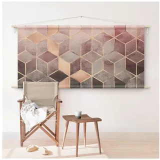 Bilderdepot24 Wandteppich modern Muster Abstrakt Aquarell Geometrisch rosa, rechteckig, Höhe: 2.6 mm, großes Wandbild aus Natur-Baumwolle Wandbehang Stoffbild Tuch Wollseil rosa
