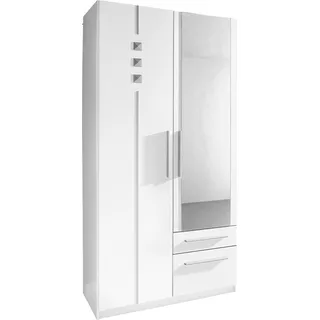 Kleiderschrank PRIESS, weiß, B:94cm H:193cm T:54cm, Holzwerkstoff, Schränke, Kleiderschrank, 1-bis 5-türig, mit silberfarbigen Applikationen