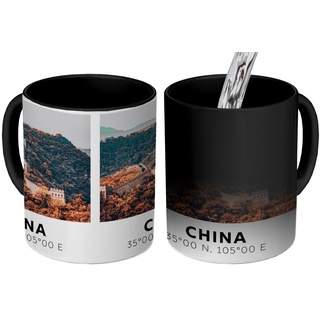 MuchoWow Tasse Große Mauer - China - Asien - Herbst, Keramik, Farbwechsel, Kaffeetassen, Teetasse, Zaubertasse, Geschenk bunt