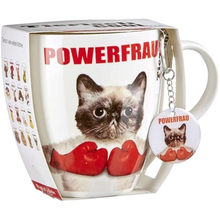 Ritzenhoff & Breker Jumbotasse mit Anhänger, Powerfrau, 600 ml, Geschenkset mit Katze-Motiv