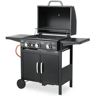 TLGREEN Gasgrill Gasgril BBQ Grillwagen 3/4 Brenner Große Grillfläche schwarz