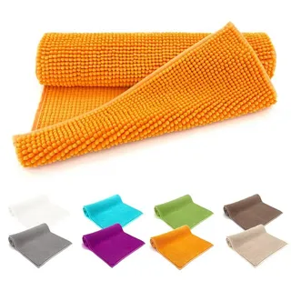 heimtexland Badematte Badvorleger Chenille Badteppich Duschvorleger, rutschhemmend beschichtet, Fußbodenheizung geeignet, schnell trocknend, strapazierfähig, fußbodenheizungsgeeignet, rutschfest, saugstark, Polyester, rechteckig, 45x50 cm, Hochflor, super weich, extrem saugfähig, Maschinenwäsche orange 45x50 cm