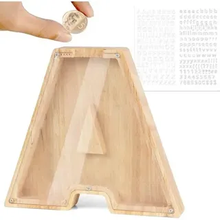 Personalisierte Spardose Für Kinder Mit Buchstaben Von A Bis Z, Transparentes Holz