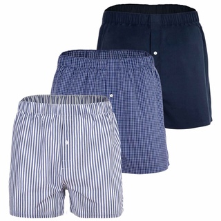 LACOSTE Herren Web-Boxershorts, 3er Pack - Unterwäsche, Baumwolle, Knopf, gemustert Blau M