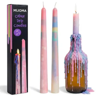 MIJOMA 2er-Set Farbige Tropfkerzen – Magische Stabkerzen, 26 x 2 cm | Bunte Wachsverläufe für stimmungsvolle Dekoration