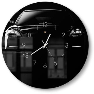 DEQORI Wanduhr 'Porsche Panamera Front' (Glas Glasuhr modern Wand Uhr Design Küchenuhr) schwarz 50 cm x 50 cm