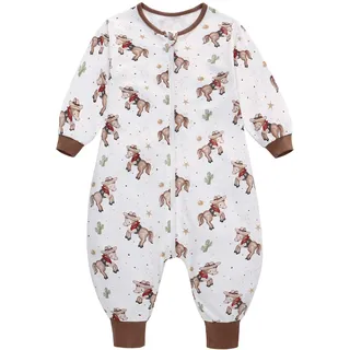 Baby Schlafsack Sommer mit Füßen 0.5 Tog 100% Baumwolle Kinder Sommerschlafsack mit Ärmel für Jungen und Mädchen (Pferd, S/6-18M)
