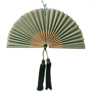 Boltze Deko-Fächer H 60 cm FLAVI, 70 x 60 cm - Grün - Braun - Bambus - Polyester - klappbar - mit Quasten