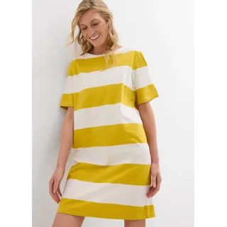 Jerseykleid BONPRIX, Damen, Gr. 48/50 (XL), N-Gr, gelb (lemoncurry, wollweiß gestreift), Obermaterial: 100% Baumwolle, oversize, Kleider Jerseykleid, Oversize-Passform, aus Baumwolle, Kurzarm-Design, Boxykleid
