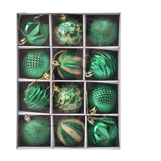 FlyHigh 12er Set edle Weihnachtskugeln Ø 6cm Weihnachtsbaum Kugeln Christbaumkugeln Weihnachts-Deko Christbaum-Schmuck (Grün)