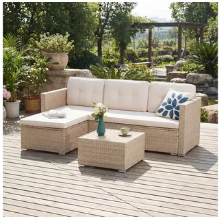 JOIVI Gartenlounge-Set 3-tlg Gartenlounge Set, Gartensofa Set mit Couchtisch, (Outdoor Sitzgruppe für 3-4 Personen, Wetterfest&Stabil,Sitzecke für Garten, Terrasse, Hinterhof, Balkon), Beige Rattan&Beige Kissen beige
