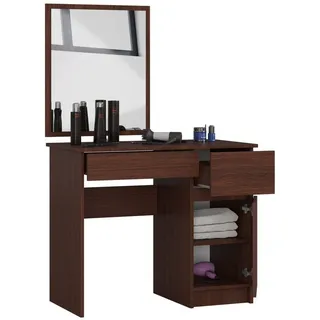 Raumhirsch Furniture Schreibtisch kompakt -Kosmetiktisch mit Spiegel, Hochwertiger Schminktisch mit Spiegel, 3 Schubladen braun 90 cm x 142 cm x 50 cm