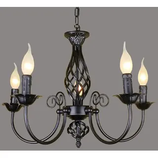 Lfoute Antik Kronleuchter Klassische E14 Kerze Pendelleuchte Französischer Hängelampe Retro Schwarz Pendellampe Höhenverstellbar Landhausstil Wohnzimmer Licht Küche Esszimmer Gang Beleuchtung,5 heads
