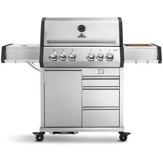 BURNHARD® Gasgrill Big EARL 4-Brenner Gasgrill Edelstahl, mit Heckbrenner 3,5 kW & Infrarotbrenner 4,5 kW, inkl. Edelstahl Grillrost silberfarben