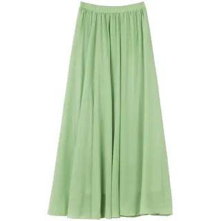 Damen Chiffon Langer Rock Strandrock Maxirock Chiffonrock Bodenlanger Damenrock für Sommer Strand Alltag Party Rocklänge 100cm Einfarbig Palmblatt Grün - 34-40