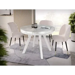 WFL GROUP Esstisch Lume Weiß ausziehbar rund modern mit weißen Holzbeinen (MADE IN EU, erhältlich in 3 Größen – 90/100/100 cm, ausziehbar auf 170/150/200 cm), platzsparender Tisch für kleine Küche, Esszimmer oder Wohnzimmer grau 90 cm x 76.00 cm x 90 cm