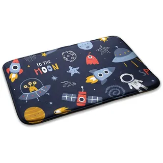 Tulup Kinderteppich Weltraum und Raketen, Marine und Gelb Teppich für ein Babyzimmer, Höhe: 45 mm, Gelb, Rakete, Außerirdischer, Astronaut, Ufo, Planeten, Sterne 75 cm x 45 mm