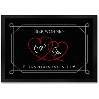 Hier wohnen Opa und Oma Fußmatte in 35x50 cm - Elternregeln Enden Hier mit Herz unsere Großeltern tragen wir im Herzen und Diese Fußmatte in 35x50 cm zeigt auch Warum. Fußmatte in