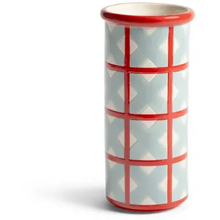 &klevering - Patch Vase, Kreuz, Ø 9 x 19 cm, hellblau / rot