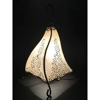Orientalische Tischlampe Rahaf 35cm Lederlampe Hennalampe Lampe | Marokkanische kleine Tischlampen aus Metall, Lampenschirm aus Leder | Orientalische Dekoration aus Marokko, Farbe Natur