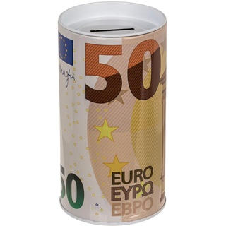Metallspardose Spardose Gelddose Sparbüchse Sparschwein 50 Euro-Note Print mit abnehmbarem Deckel Geldgeschenk Geschenkidee Sparen 8 x 15,5 cm