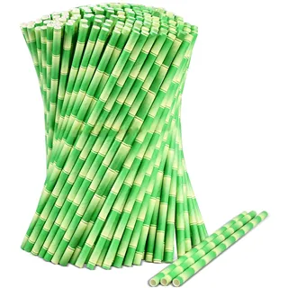 Grüne Bambus Trinkhalme aus Papier, 19,7 x 0,6 cm, 1000 Stück – für Cocktails, Limonaden, Säfte, Getränke, Bars und Restaurants
