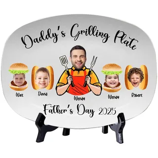 Personalisierter Grillteller mit Namen und Foto, Vatertagsgeschenk, Weihnachtsgeschenk, Geburtstagsgeschenk für Papa, Opa, Ehemann, von Tochter, Sohn, Ehefrau (Stil 2)