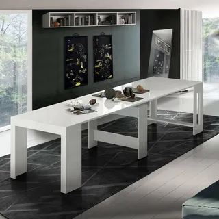 Dmora - Ausziehbare Konsole Martino, Ausziehbare Konsole für bis zu 12 Sitze, Tisch mit Verlängerungshaltern, 100 % Made in Italy, 51/300 x 90 x 77 cm, glänzend weiß,