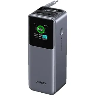 UGREEN Powerbank mit einziehbarem USB-C Kabel, 165W, 20000 mAh Grau