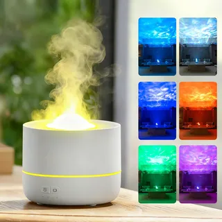 Projektor Aroma Diffuser, 200ml Diffuser Ätherische Öle mit 7 Farben LED Licht, Flammen Duftdiffusor, Luftbefeuchter Humidifier, Duftöldiffusoren Duftlampe für Schlafzimmer Wohnzimmer Büro Yoga