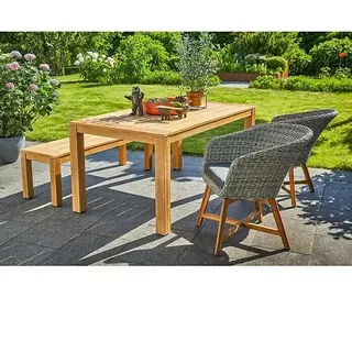 Sunfun Gartenmöbel-Set Laura/Pauline  (4 -tlg., Akazie/Aluminium/Polyrattan, Naturbraun/Bambus Grey)