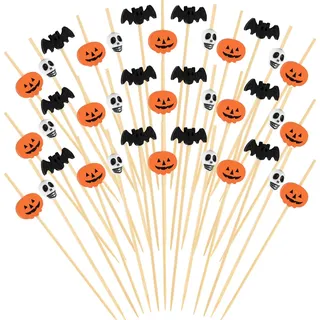 Halloween Cocktailspieße 150 Stk. Halloween Food Picks, 12cm Kürbis Fledermäuse und Totenkopf Cocktail Picks für Halloween Party Zubehör Appetizer Picks Frucht Gabeln für Halloween Tischdeko