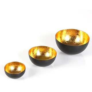 Teelicht-Schalen Kerzen Deko Schale Kerzenschale Metall Schwarz Gold 3er-Set Industrial Art Déco