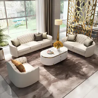 Sofagarnitur 3+2+1 Sitzer Set Design Sofas Polster Couchen Moderne Couch Leder