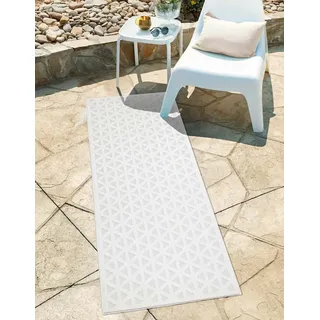 carpet city In-& Outdoor Teppich - Läufer 80x250 cm - für Innen-& Außenbereich - Wetterfest Balkon-Teppich, Terrasse, Flur, Küche - Wohnzimmer-Teppiche - Hochtief/ 3D-Effekt - Geo-Muster in Creme